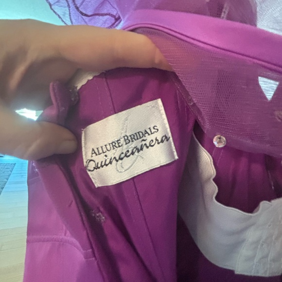 Allure Bridals Purple Sequin Tulle Ball Gown with Puffy Sleeves - Picture 7 of 17